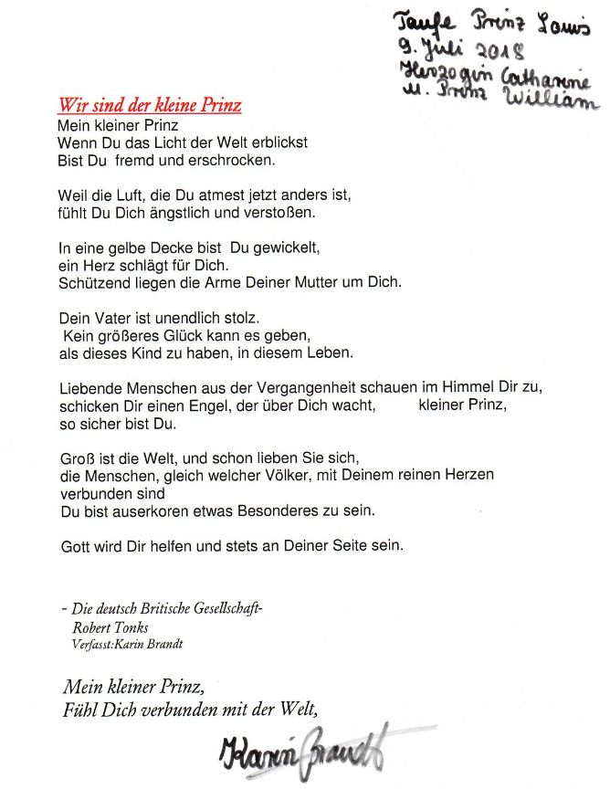 Karins Brandts Gedicht zur Geburt von Prinz Louis
