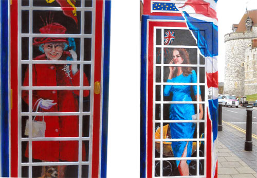 Telefonzelle mit Queen und Kate vor Windsor Castle